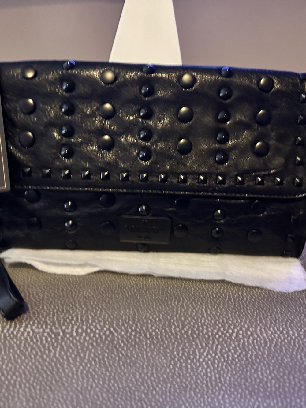 BCBGMaxAzria Black Studded Leather Wristlet Clutch